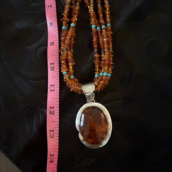 NWOT Jay King Mine Finds Amber & Turquoise Beaded Necklace w/925 Silver Pendant - Picture 14 of 14